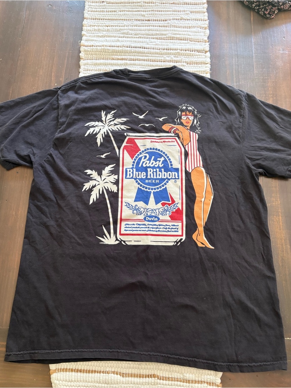 Pabst Blue Ribbin Duvin beach graphic tee shirt